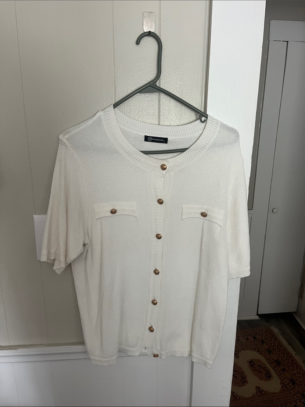 PrettyGarden White Knit Button Cardigan with Decorative Buttons